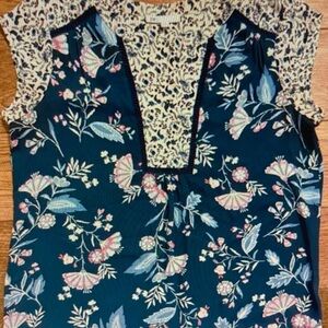 DR2 Navy Floral V-Neck Camisole with Pink & Cream Accents